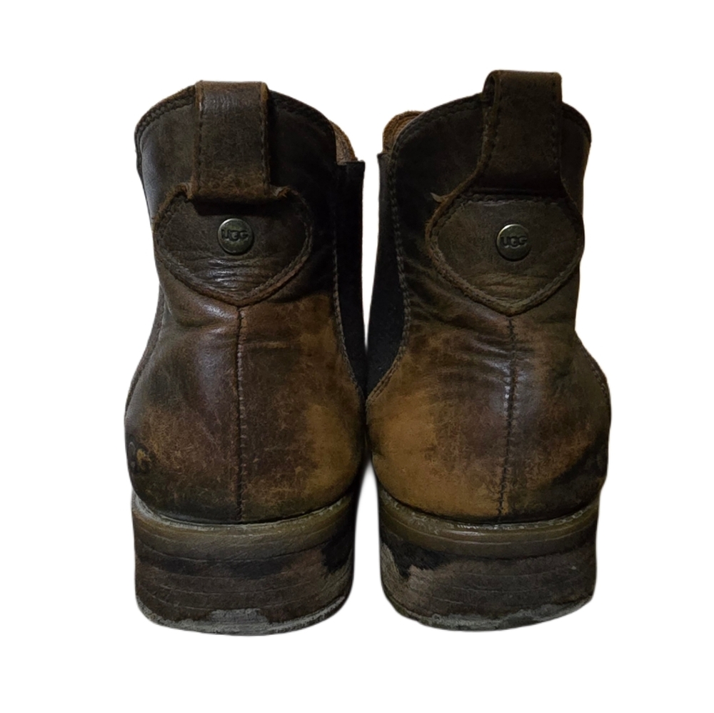 UGG Distressed Leather Chelsea Ankle Boots Shearling Lined Pull On Women’s 8 - Picture 4 of 12